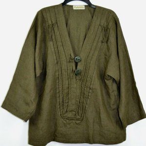 Flaxxx Dark Hunter Green 100% linen BOHO Tunic Top Made in India sz M/L